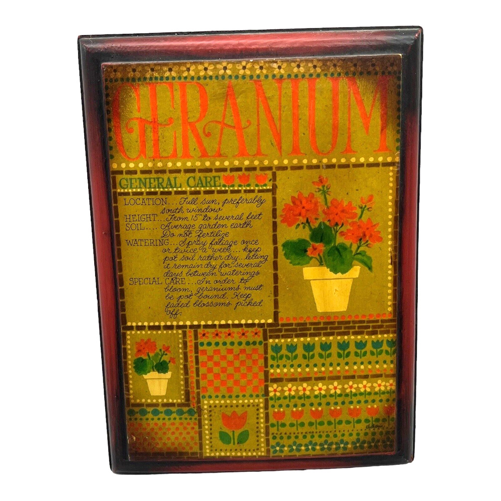 Geranium 1970s Decoupage Plaque Retro Kitsch Novelty Handmade Gardener Gift Art